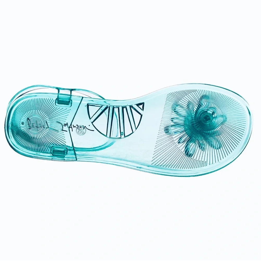 Betsey Johnson Tabby Jelly Sandals Teal Flower - Picture 4 of 6